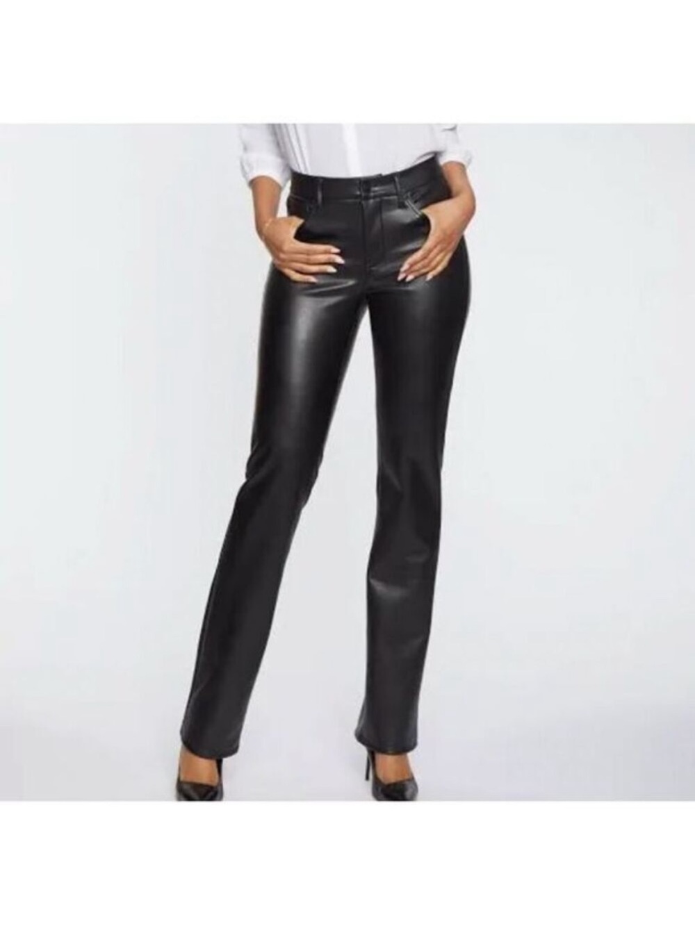 NYDJ Sculpt-Her Black Faux Leather Pants Size 12